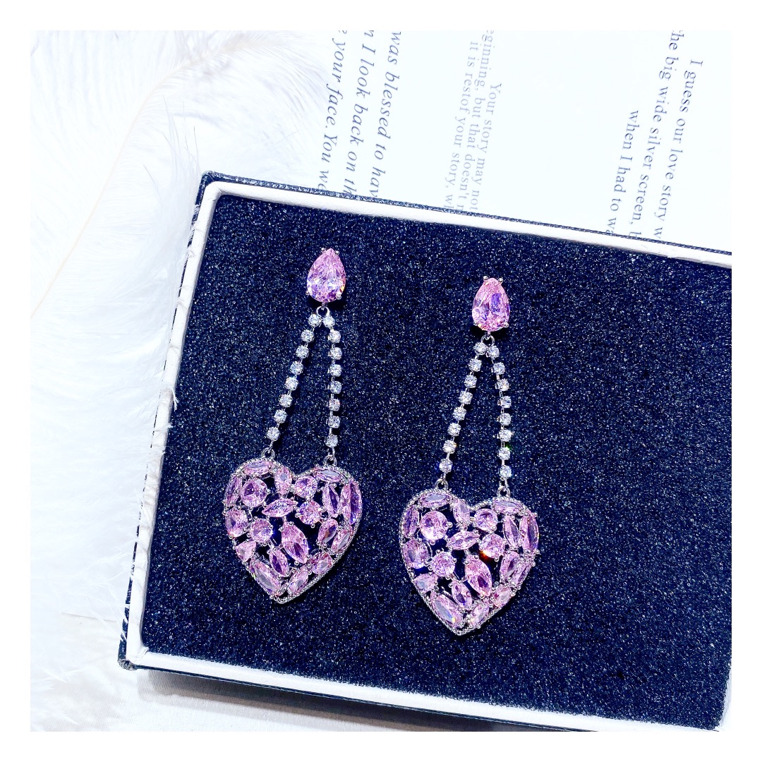 8067-158 Heart shaped full CZ stones hollow earring