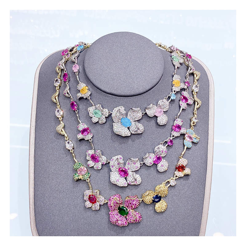 Multi Blooming Flower CZ Jewelry Set D1173