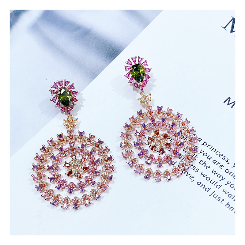 Brass Round Cubic Zirconia Earrings 7055