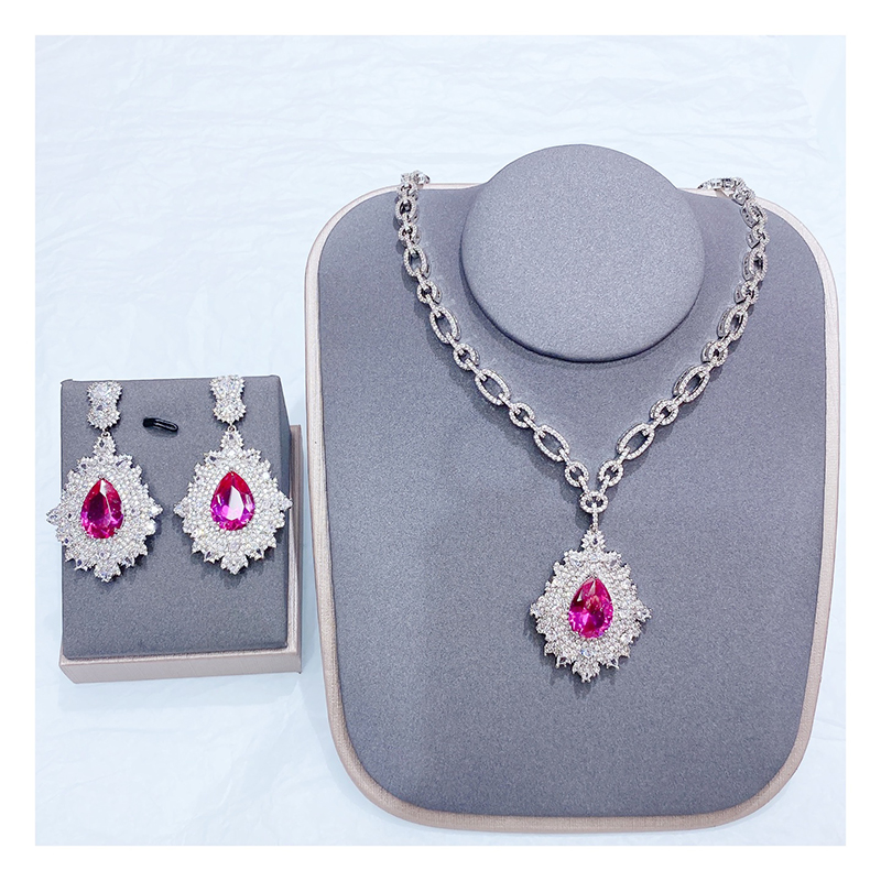 CZ Chain Drop Necklace and Earring Set D1141