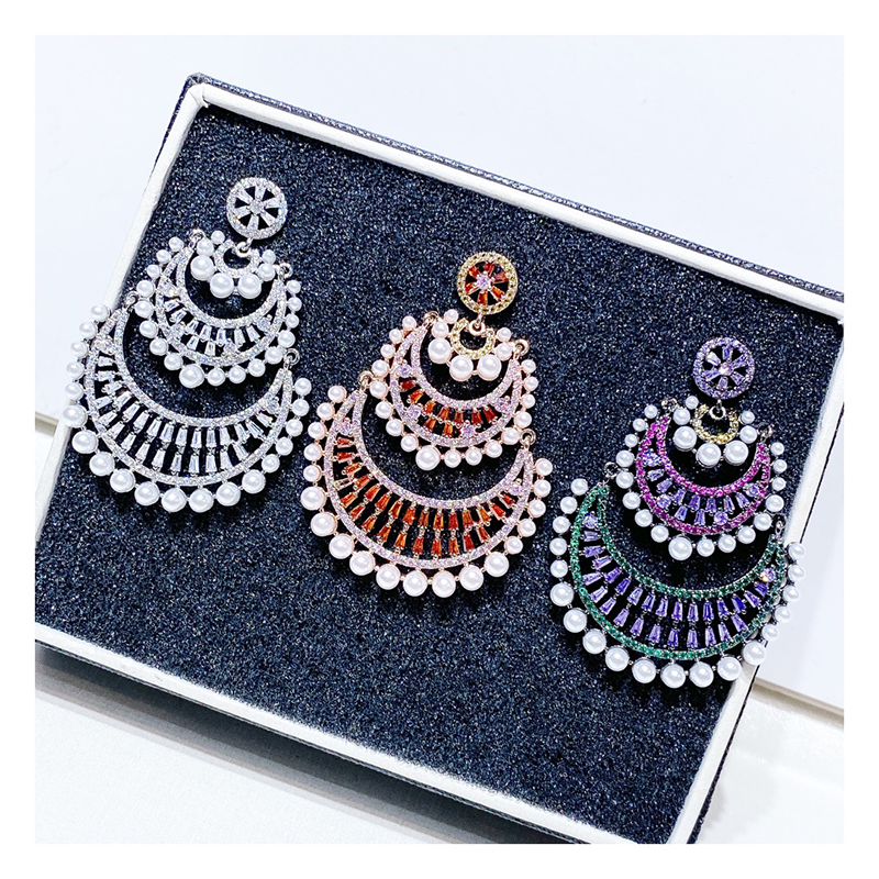  CZ Half Moon Earrings with Pear Edge 5882