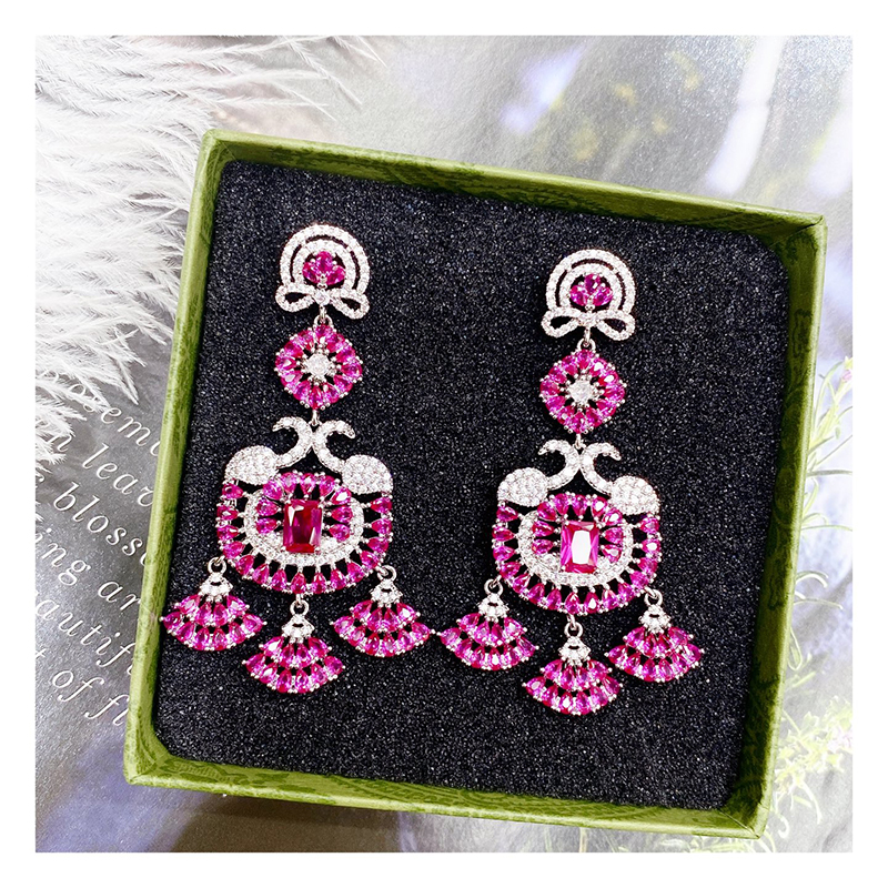 Fan Shaped CZ Drop Earrings 9267
