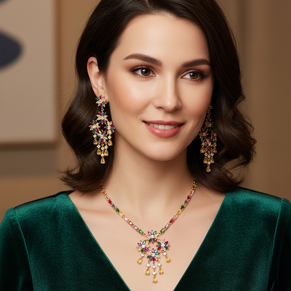 Multi Flower CZ Jewelry Set