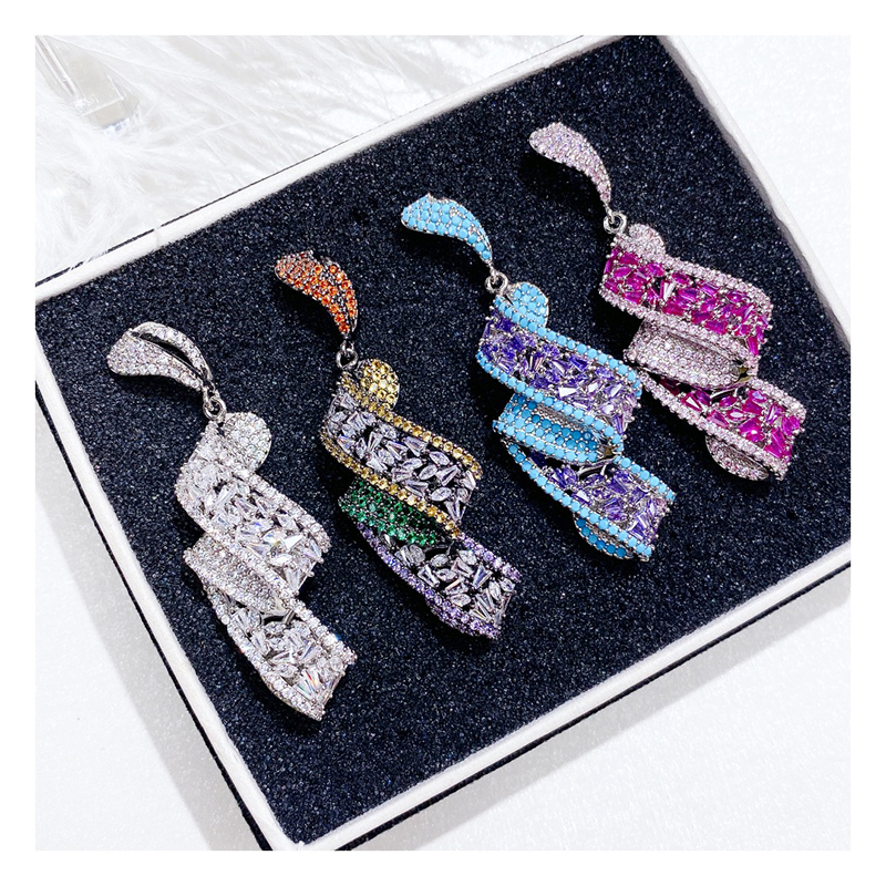 Multi CZ Ribbon Earrings 9035