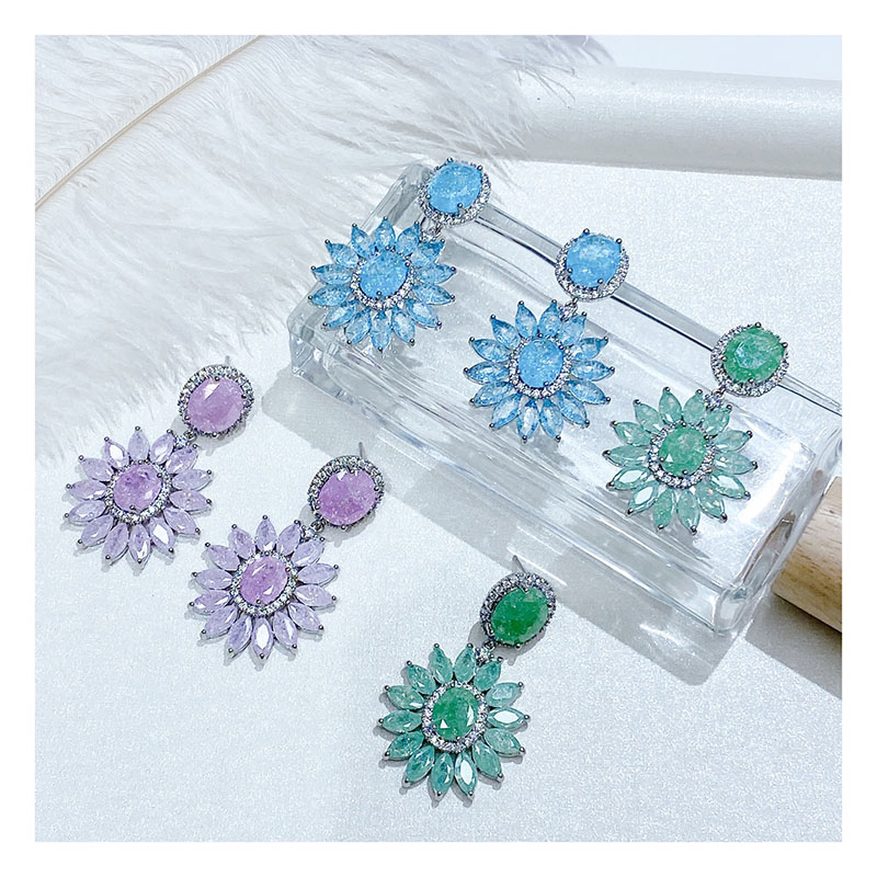 Multi Pearlescent Color CZ Flower Earrings